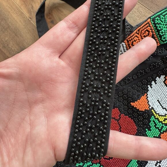 Vintage 70s Beaded Neon Cat Kitten Shoulder Bag Purse Satchel Retro Drawstring - Picture 4 of 11